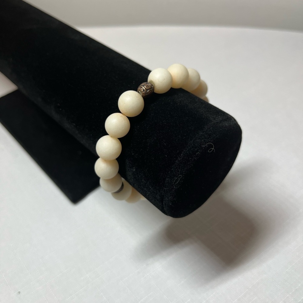 Natural stone stretch beaded bracelet. Cream. Stack em up for a fun Boho look!